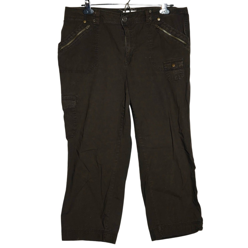 Dressbarn Womens Brown Cargo Capri Pants 14 Utility Stretch Crop Gorp Causal